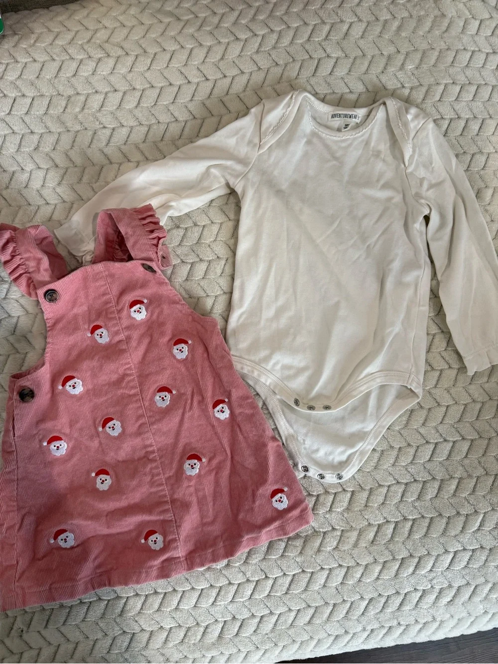 Pink Corduroy Dress with Santa Embroidery